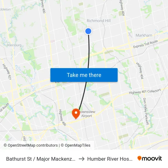 Bathurst St / Major Mackenzie Dr to Humber River Hospital map