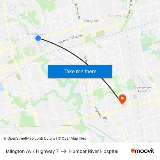 Islington Av / Highway 7 to Humber River Hospital map