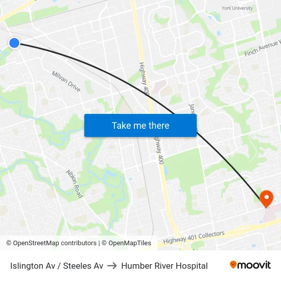 Islington Av / Steeles Av to Humber River Hospital map