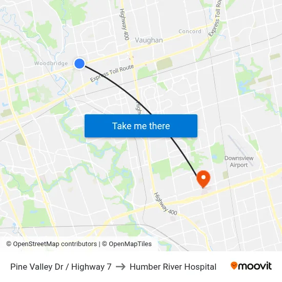 Pine Valley Dr / Highway 7 to Humber River Hospital map