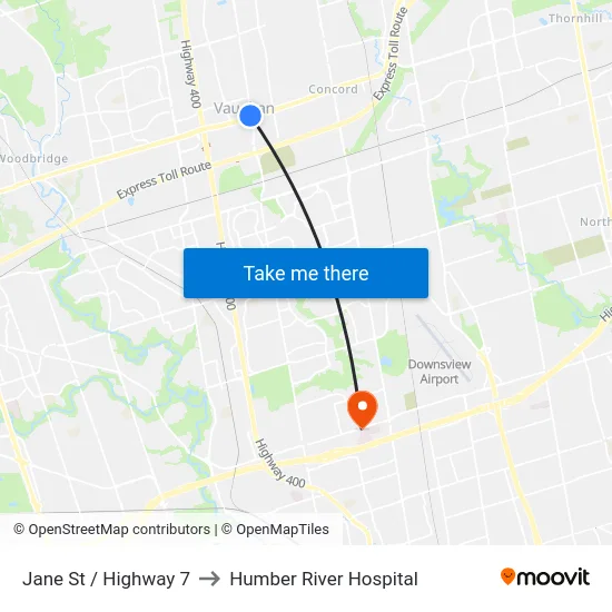Jane St / Highway 7 to Humber River Hospital map