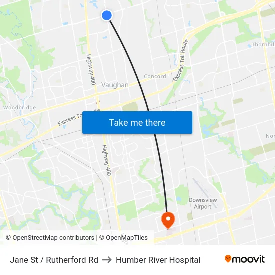 Jane St / Rutherford Rd to Humber River Hospital map