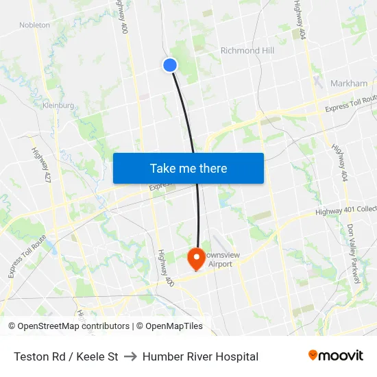 Teston Rd / Keele St to Humber River Hospital map