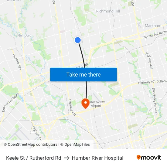 Keele St / Rutherford Rd to Humber River Hospital map