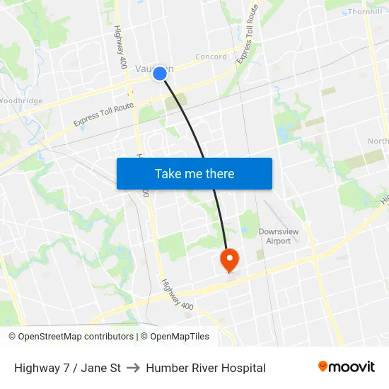 Highway 7 / Jane St to Humber River Hospital map