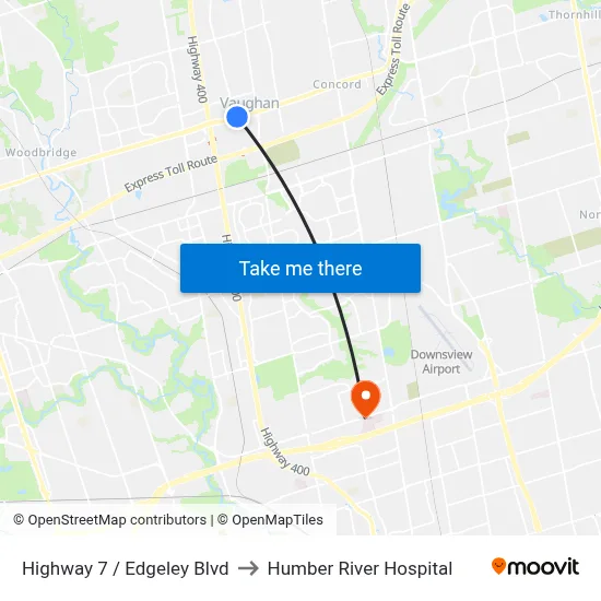 Highway 7 / Edgeley Blvd to Humber River Hospital map