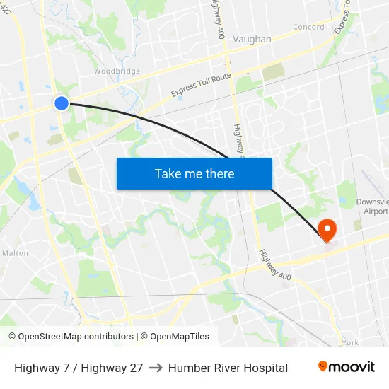 Highway 7 / Highway 27 to Humber River Hospital map