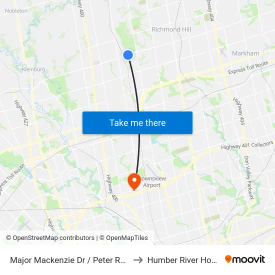 Major Mackenzie Dr / Peter Rupert A to Humber River Hospital map