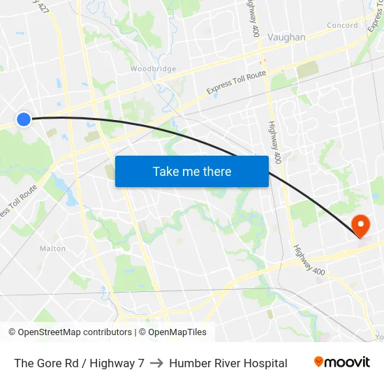The Gore Rd / Highway 7 to Humber River Hospital map