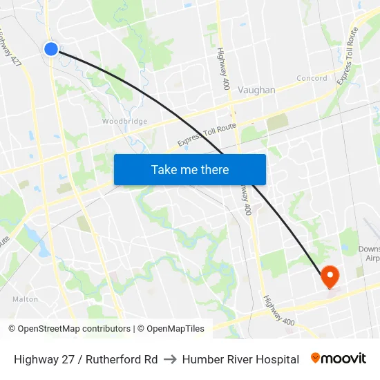 Highway 27 / Rutherford Rd to Humber River Hospital map