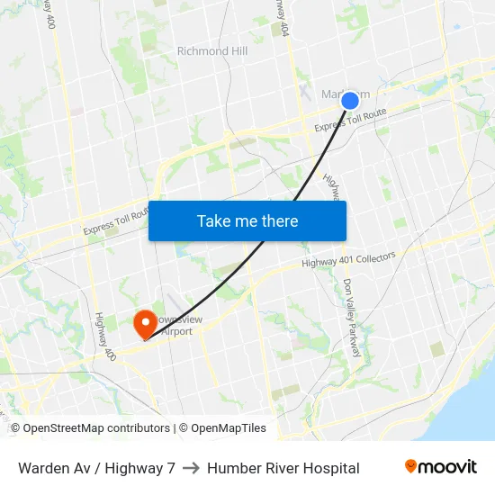 Warden Av / Highway 7 to Humber River Hospital map