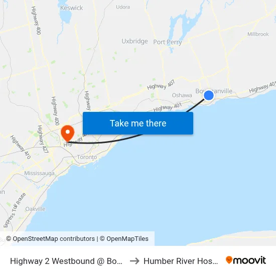 Highway 2 Westbound @ Boswell to Humber River Hospital map