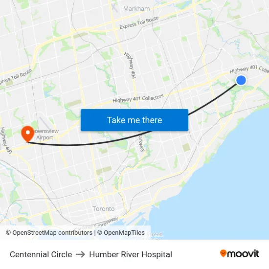 Centennial Circle to Humber River Hospital map