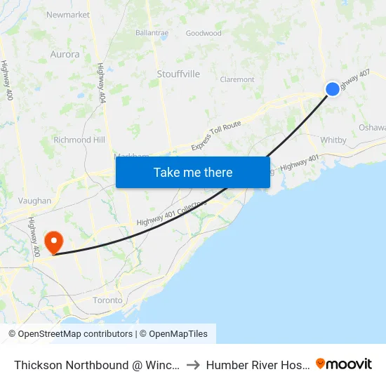 Thickson Northbound @ Winchester to Humber River Hospital map