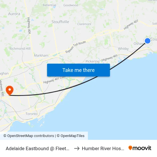 Adelaide Eastbound @ Fleetwood to Humber River Hospital map