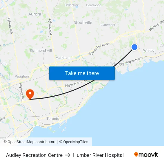 Audley Recreation Centre to Humber River Hospital map