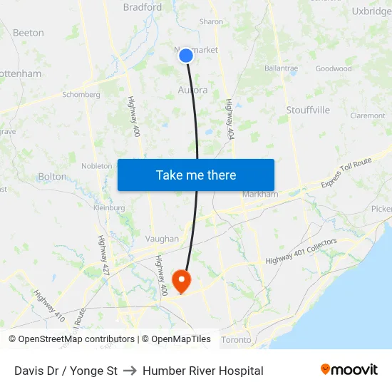 Davis Dr / Yonge St to Humber River Hospital map