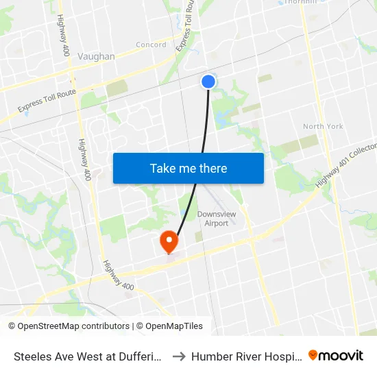 Steeles Ave West at Dufferin St to Humber River Hospital map