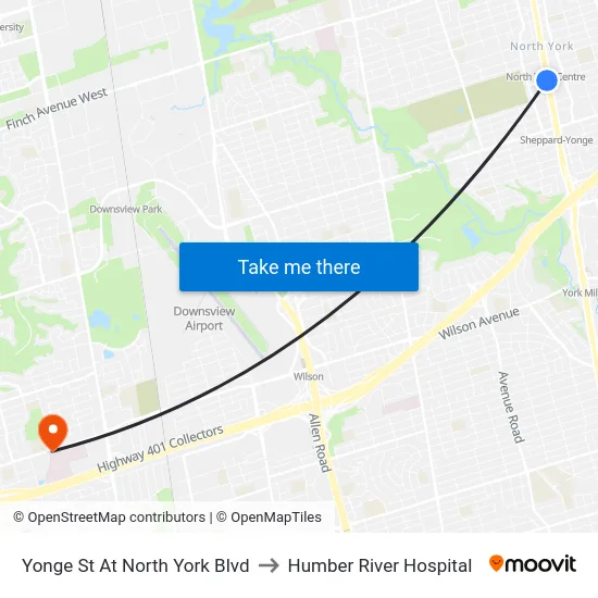 Yonge St At North York Blvd to Humber River Hospital map