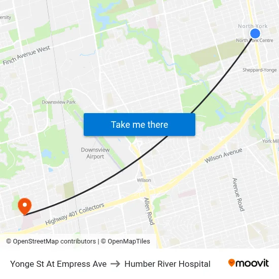 Yonge St At Empress Ave to Humber River Hospital map