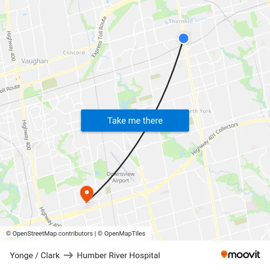Yonge / Clark to Humber River Hospital map