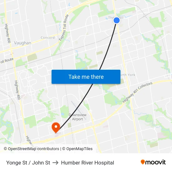 Yonge St / John St to Humber River Hospital map