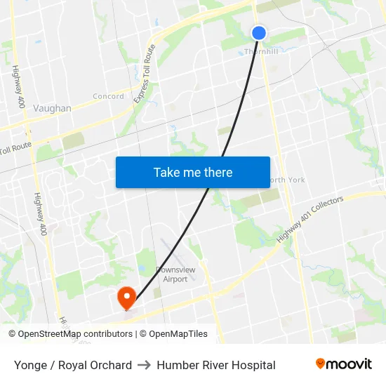 Yonge / Royal Orchard to Humber River Hospital map