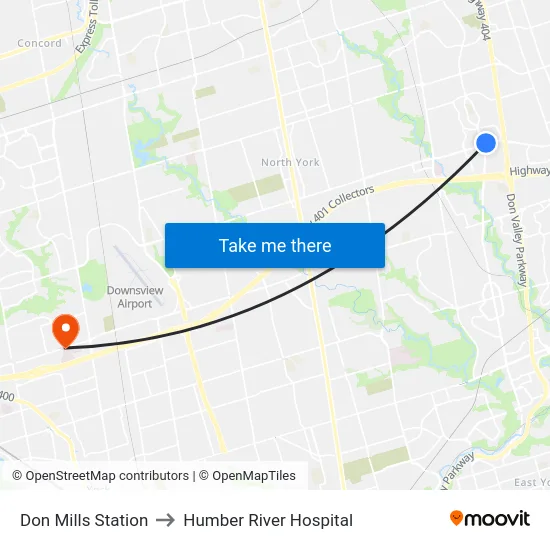 Don Mills Station to Humber River Hospital map