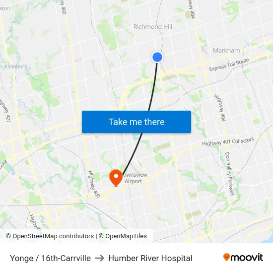Yonge / 16th-Carrville to Humber River Hospital map
