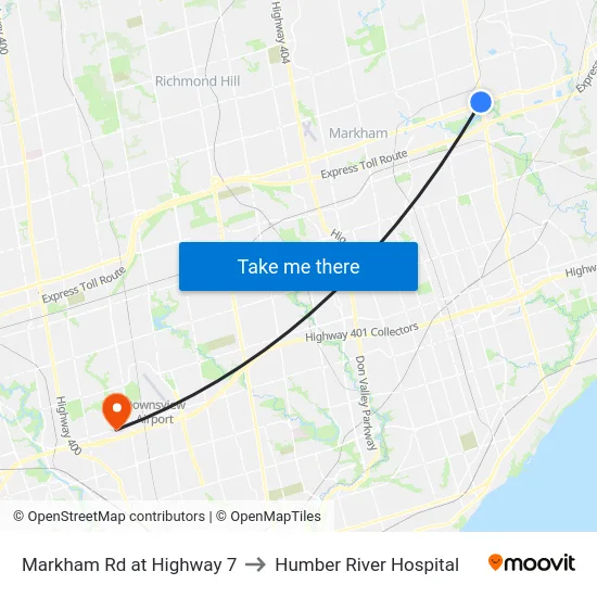 Markham Rd at Highway 7 to Humber River Hospital map