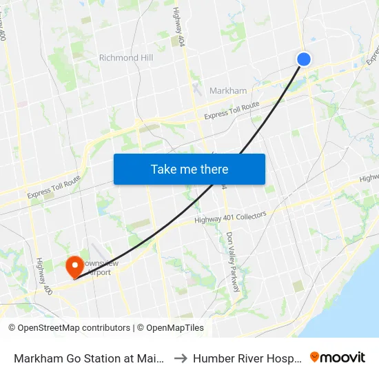 Markham Go Station at Main St to Humber River Hospital map