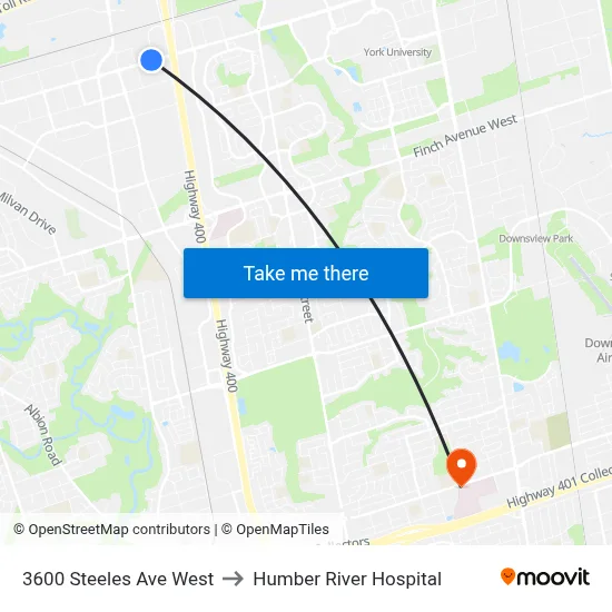 3600 Steeles Ave West to Humber River Hospital map