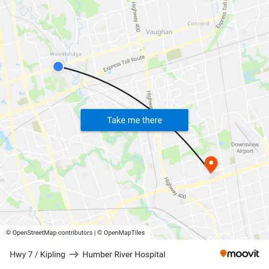 Hwy 7 / Kipling to Humber River Hospital map