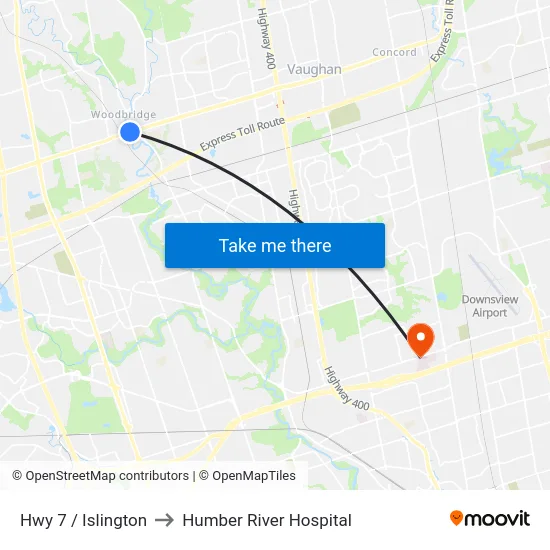 Hwy 7 / Islington to Humber River Hospital map