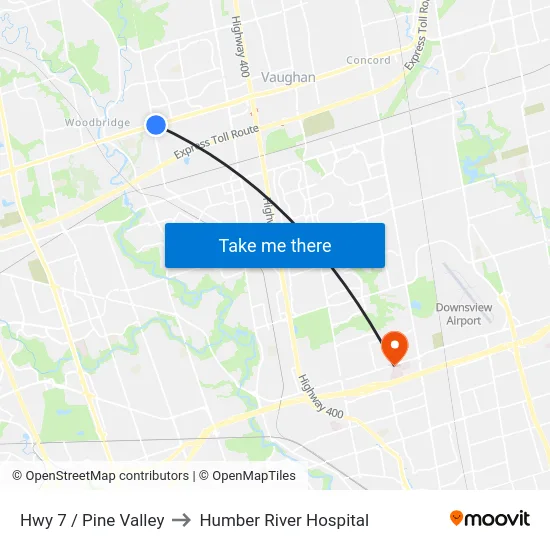 Hwy 7 / Pine Valley to Humber River Hospital map