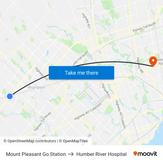 Mount Pleasant Go Station to Humber River Hospital map