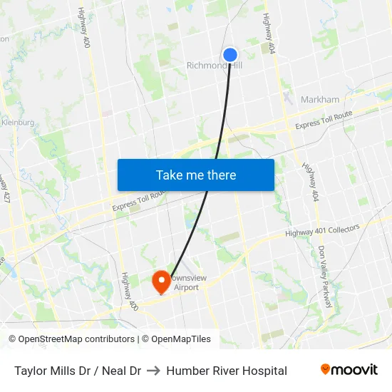 Taylor Mills Dr / Neal Dr to Humber River Hospital map