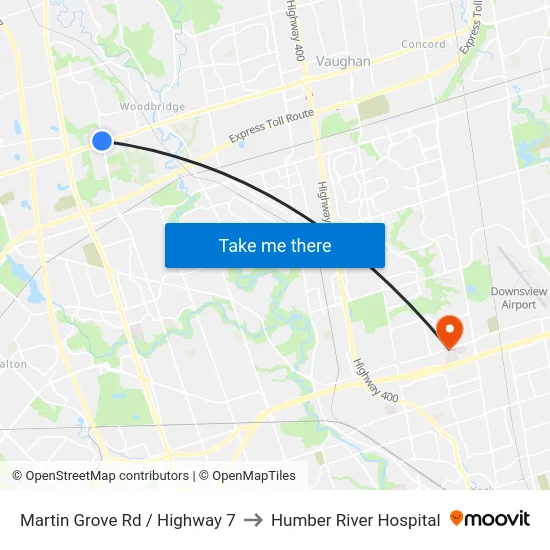 Martin Grove Rd / Highway 7 to Humber River Hospital map