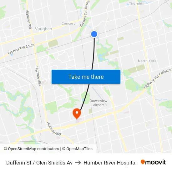 Dufferin St / Glen Shields Av to Humber River Hospital map