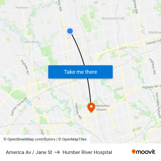 America Av / Jane St to Humber River Hospital map