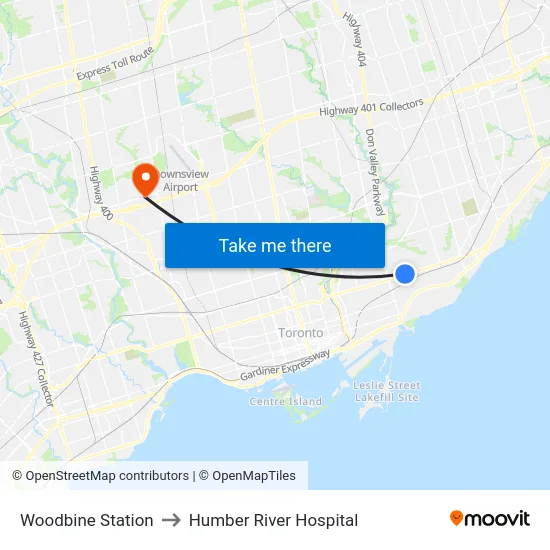 Woodbine Station to Humber River Hospital map