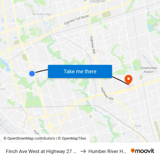 Finch Ave West at Highway 27 West Side to Humber River Hospital map