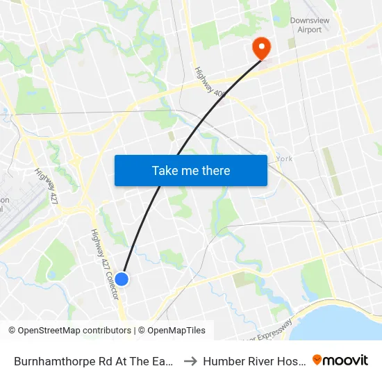 Burnhamthorpe Rd At The East Mall to Humber River Hospital map