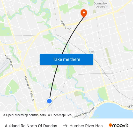 Aukland Rd North Of Dundas St W to Humber River Hospital map