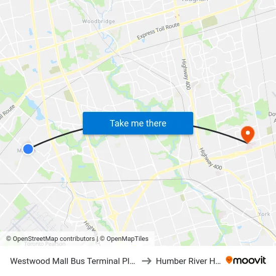 Westwood Mall Bus Terminal Platform D,E,F to Humber River Hospital map
