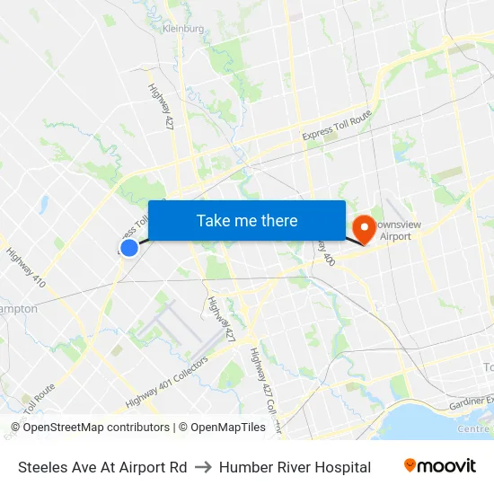 Steeles Ave At Airport Rd to Humber River Hospital map