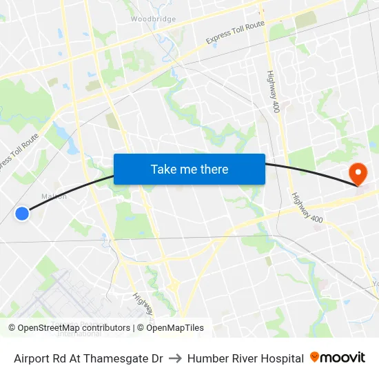 Airport Rd At Thamesgate Dr to Humber River Hospital map