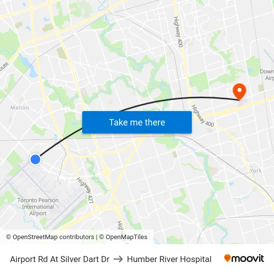 Airport Rd At Silver Dart Dr to Humber River Hospital map