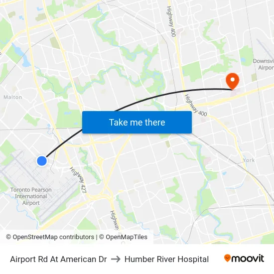 Airport Rd At American Dr to Humber River Hospital map