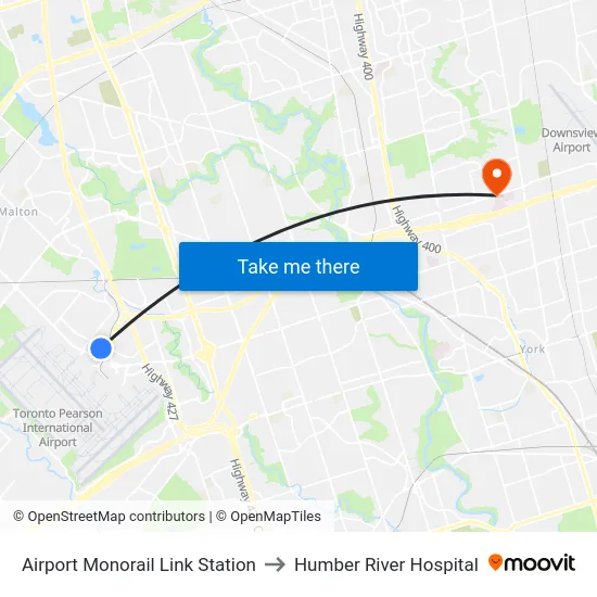 Airport Monorail Link Station to Humber River Hospital map